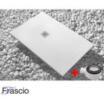 Receveur de douche 70x70 cm ligne vulcano fin blanc en r�sine synth�tique et poudre de marbre avec drain ...