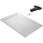 U - tile - receveur de douche caniveau en rsine imitation ardoise - blanc + natte tanche + siphon ultra ...
