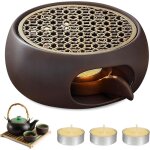 R�chaud pour th�i�re en c�ramique, r�chaud en c�ramique, chauffe - th� avec 3 bougies et coussins, chauffe ...