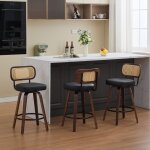 Redom lot de 3 tabourets de bar, dossier en cannage ventil�, assise en similicuir pu, pivotant 360 degr�s, ...