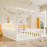 Redom lit enfant 90x190 cmx2 avec barri�res de s�curit�, lumi�res led, bois de pin, blanc (sans matelas) ...