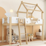 Redom lit mezzanine enfant 90x200 cm avec barri�re, �chelle � 3 marches en bois et mdf blanc et naturel ...