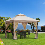 Redom pergola de jardin 295x295x275 cm, double toit, moustiquaires zipp�es, �vacuation de l?eau, m�tal, ...