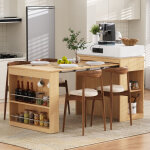 Redom table � manger extensible 83x46 - 146. 5x96 cm avec prises et crochets, mdf et verre, naturel