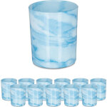 Lot de 12 photophores en verre pour bougies chauffe - plat, design simple, h x d : 8, 5 x 7 cm, bleu ...