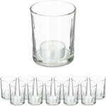 Lot de 12 photophores en verre pour bougies chauffe - plat, design simple, h x d : 8, 5 x 7 cm, transparent ...