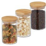 Lot de 3 bocaux en verre, couvercle bambou, bocal conservation rond, 800 ml, herm�tique, transparent ...