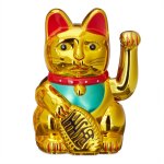 Relaxdays - 3x maneki - neko chat chinois porte - bonheur 16 cm asie chine japon thailande, or dor�