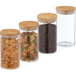 Relaxdays - lot de 4 bocaux en verre avec couvercle bambou, bocal conservation, 1000 ml, herm�tique, ...