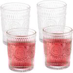 Lot de 4 verres avec motifs, 300 ml, vintage, eau, jus fruits, lavables au lave - vaisselle, transparents ... Lot de 4 verres avec motifs, 300 ml, vintage, eau, jus fruits, lavables au lave - vaisselle, transparents ...