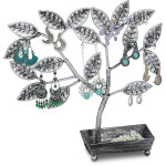 Arbre  bijoux, avec rangement, porte - boucles d'oreilles pour 68 paires, fer, hlp 31x31x8, 5 cm, noir ...
