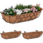 Bac à fleurs pour balcon, lot de 3, à suspendre, fer et fibres noix de coco, hlp 21x76x22 cm, marron ... Bac à fleurs pour balcon, lot de 3, à suspendre, fer et fibres noix de coco, hlp 21x76x22 cm, marron ...