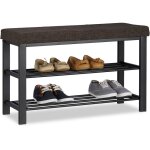 Relaxdays - banc range - chaussures coussin rembourr tissu tagre  chaussures 2 niveaux mtal 50x81x32cm ...