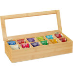 Bote  th, bambou, 12 compartiments, avec petite fentre, organisateur, hxlxp env. 9 x 41 x 16 cm, ...