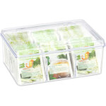Bote  th, coffret, 90 sachets th, couvercle, 6 compartiments, hxlxp: 9 x 21, 5 x 14, 5 cm, transparent ...