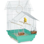Cage  oiseaux, mtal, pour de petits canaris, perchoirs & mangeoires, 50 x 42, 5 x 33, 5 cm, bleu clair ...