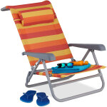 Relaxdays chaise longue pliante, rglable, transat de plage avec repose - tte, accoudoirs, jaune / rouge ...