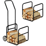 Relaxdays - chariot � bois, 2 en 1, panier � b�ches avec roues, en acier, jusqu'� 45 kg, transport & ...