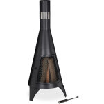 Chemine de jardin avec porte de protection, brasero pour le bois, pole de jardin, hxd: 120x45cm, acier, ...