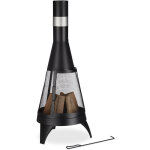 Relaxdays - chemine de terrasse, avec pare - tincelle, avec grille et tisonnier, hxd : 120 x 47 cm, ...