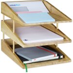 Corbeille  courrier empilable, papier format a4, bureau, range - documents & lettres, bambou, nature, ...
