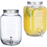 Distributeur de boisson 8 l, lot de 2, limonade, carafe verre robinet, retro vintage, fontaine, transparent ...