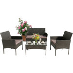 Relaxdays ensemble jardin 4 pcs, rotin, pour 4 pers. - canap� 2 places, 2 fauteuils, table verre, ext�rieur, ...