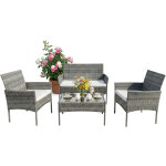 Relaxdays ensemble jardin 4 pcs rotin pour 4 personnes: canap� 2 places, 2 fauteuils, table verre, ext�rieur, ...
