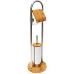 Ensemble porte brosse wc support porte rouleau papier toilette en bambou et inox brosse plastique distributeur ...