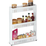 Tag�re de cuisine � roulettes, 3 niveaux, rangement �troit, salle de bain, 71x12, 5x54 cm, plastique, ...