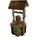 Relaxdays fontaine d�corative plantable, d�co jardin, seau et manivelle, hxlxp 114x56x56 cm, bois marron ...