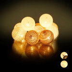 Guirlande lumineuse led, 10 boules coton, fonction piles, lumires d'ambiance, sphres 6 cm, blanc - ...
