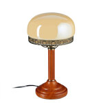 Lampe de table ou bureau, ronde, design nostalgique, abat - jour en verre et pied en bois, multicolore ...