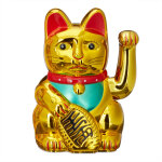 Maneki - neko chat chinois porte - bonheur 16 cm asie chine japon thailande, or dor - relaxdays