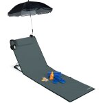 Relaxdays matelas de plage, litire de plage rembourr xxl avec un parasol, rglable, poche, portable, ...