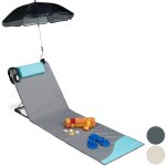 Relaxdays matelas de plage, litire de plage rembourr xxl avec un parasol, rglable, poche, portable, ...