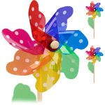 Relaxdays - moulin � vent lot de 2, avec motif � pois et feuille de d�coration, jardin, balcon, terrasse, ...