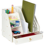 Relaxdays organiseur bureau, 3 porte - documents, 3 tagres, 2 porte - stylos, 1 tiroir, cole, diy, ...
