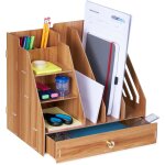 Organiseur bureau, 3 porte - documents, 3 tagres, 2 porte - stylos, 1 tiroir, cole, diy, mdf, marron ...