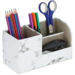 Organiseur de bureau, porte - crayon 3 compartiments, effet marbre, h x l x p : 11 x 20 x 9 cm, rangement, ...