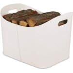 Panier  bches similicuir, rangement solide pour bois avec poignes, xl, blanc crme - relaxdays