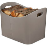 Panier  bches xl similicuir, rangement pour bois de chauffage avec poignes, gris fonc - relaxdays ...