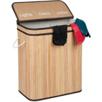 Relaxdays panier  linge, bambou, 3 compartiments, 30 l par bac, coffre couvercle, poignes, hxlxp 63x55x35 ...