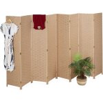Relaxdays - paravent � 8 volets, pliable, bois, corde de papier, h x l : 170 x 320 cm, pour votre int�rieur, ...