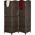 Relaxdays - paravent intrieur, 4 parties, hxl 170 x 160 cm, sparateur pliable, bois & corde papier, ...