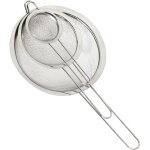 Relaxdays passoire de cuisine, jeu de 3 7, 12 et 18 cm, avec poigne, pour farine, poudre de sucre, fruits, ...