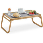 Plateau de lit bambou, pieds pliables, bord lev, tablette petit - djeuner, hlp 23 x 60 x 33 cm, nature ...