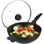 Pole wok 30 cm avec couvercle gaz plaque lectrique antiadhsif 4 litres poigne, noir - relaxdays