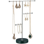 Porte - bijoux, pied en marbre, rangement pour colliers, boucles d'oreilles & bracelets, 3 barres, vert ...
