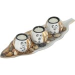 Porte - bougies lot, 3 bougeoirs rond pour bougies chauffe - plat, plateau forme feuille, pierres, marron ...